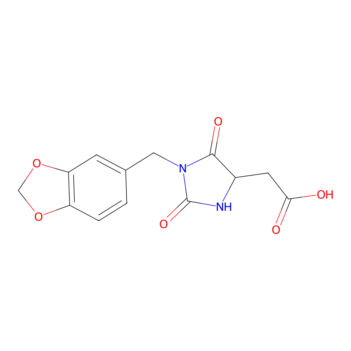 [1-(1,3-Benzodioxol-5-ylmethyl)-2,5-dioxoimidazolidin-4-yl]acetic acid molecular structure, CAS 1638709-80-4