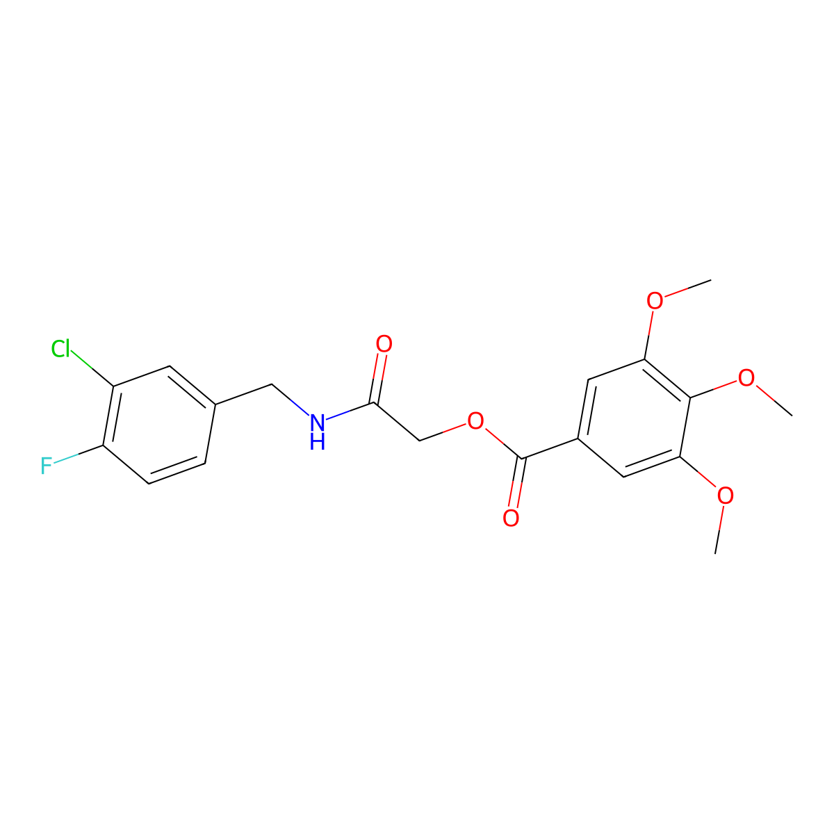 {[(3-Chloro-4-fluorophenyl)methyl]carbamoyl}methyl 3,4,5-trimethoxybenzoate molecular structure, CAS 1638736-39-6