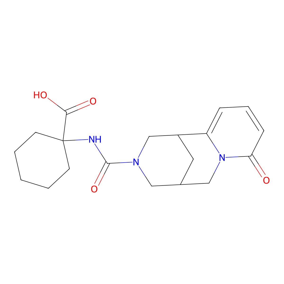 1-{[(8-oxo-1,5,6,8-tetrahydro-2H-1,5-methanopyrido[1,2-a][1,5]diazocin-3(4H)-yl)carbonyl]amino}cyclohexanecarboxylic acid molecular structure, CAS 1638737-93-5