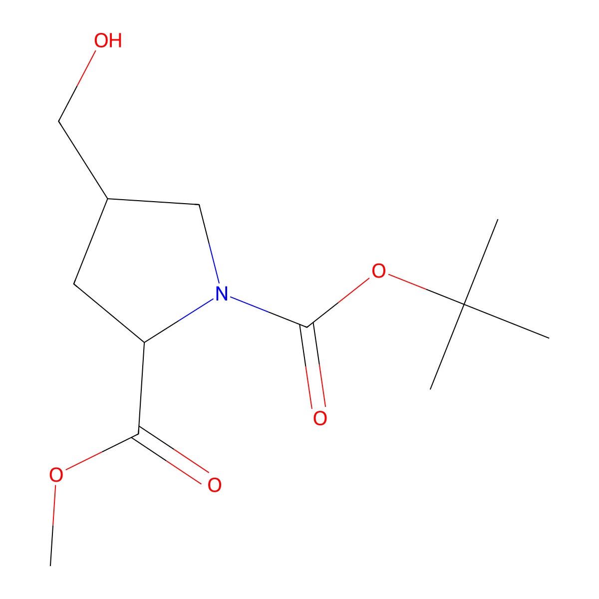 1-(tert-Butyl) 2-methyl (2R,4S)-4-(hydroxymethyl)pyrrolidine-1,2-dicarboxylate molecular structure, CAS 1638743-95-9