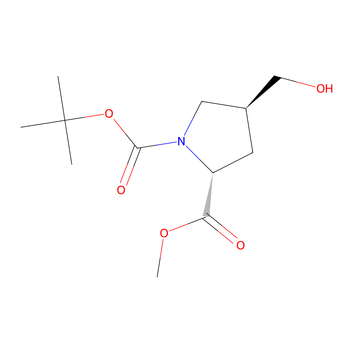 1-(tert-Butyl) 2-methyl (2R,4S)-4-(hydroxymethyl)pyrrolidine-1,2-dicarboxylate molecular structure, CAS 1638743-95-9