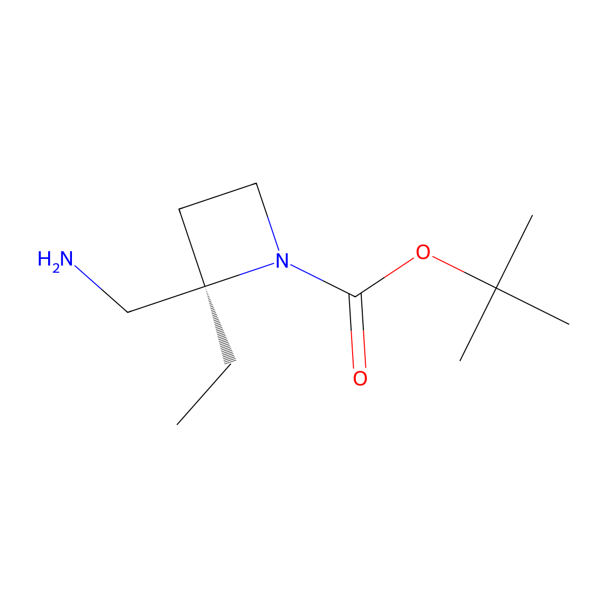tert-butyl (2R)-2-(aminomethyl)-2-ethylazetidine-1-carboxylate molecular structure, CAS 1638743-99-3
