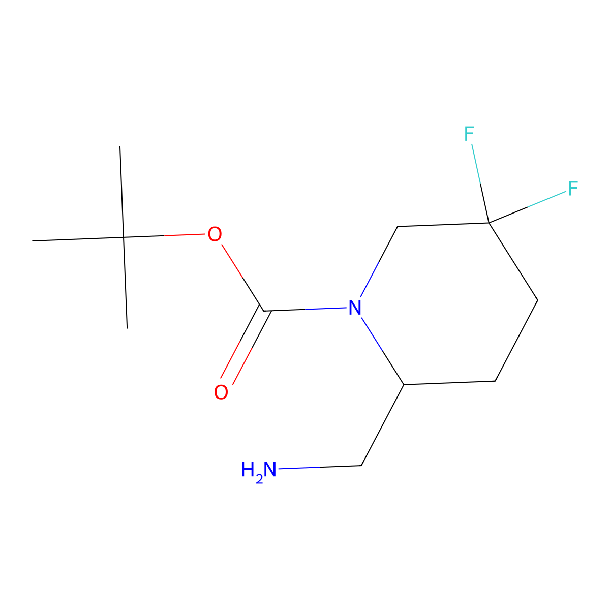 tert-butyl (2R)-2-(aminomethyl)-5,5-difluoropiperidine-1-carboxylate molecular structure, CAS 1638744-01-0
