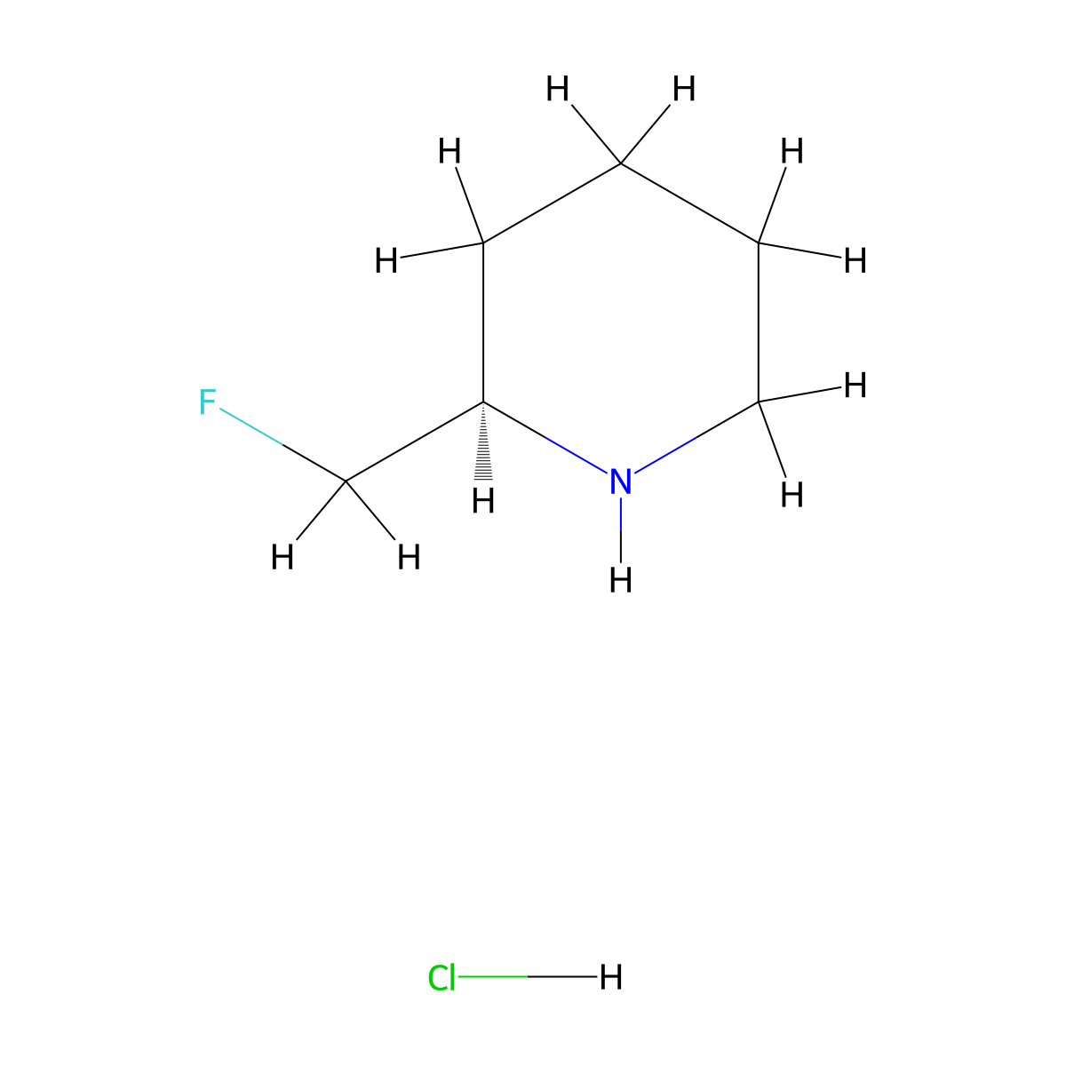 (R)-2-(Fluoromethyl)piperidine hydrochloride molecular structure, CAS 1638744-10-1