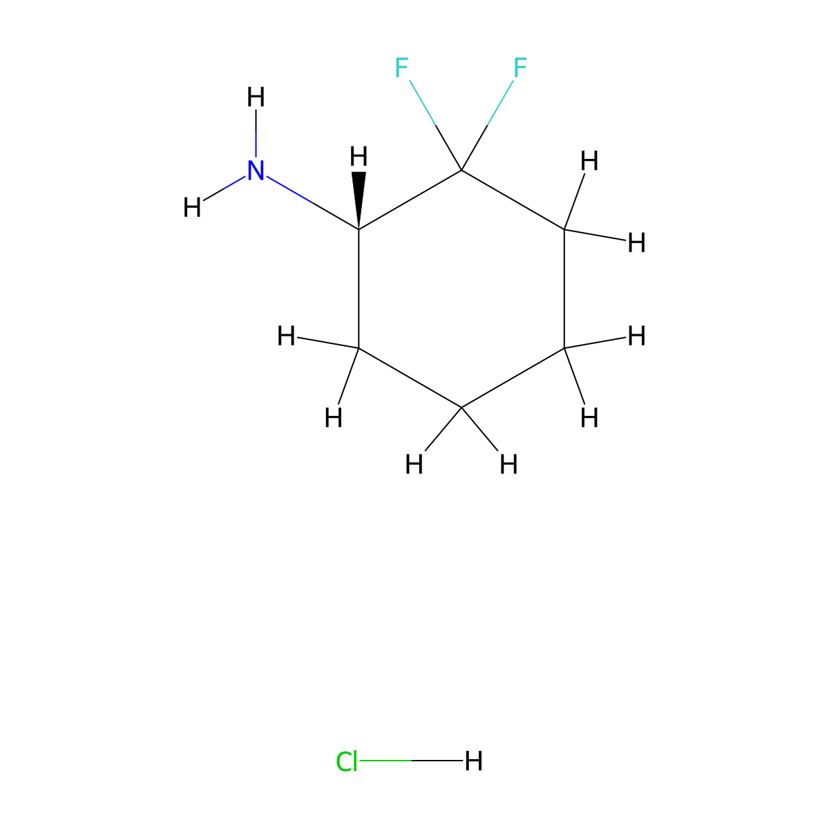 (1S)-2,2-difluorocyclohexan-1-amine hydrochloride molecular structure, CAS 1638744-12-3