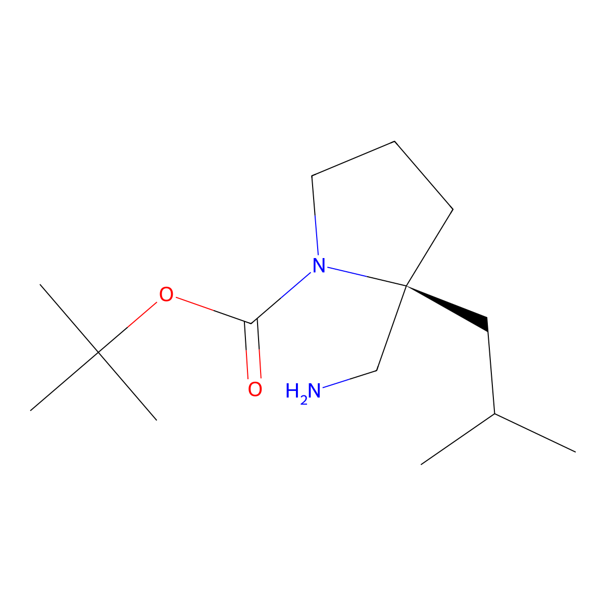 tert-Butyl (S)-2-(aminomethyl)-2-isobutylpyrrolidine-1-carboxylate molecular structure, CAS 1638744-17-8