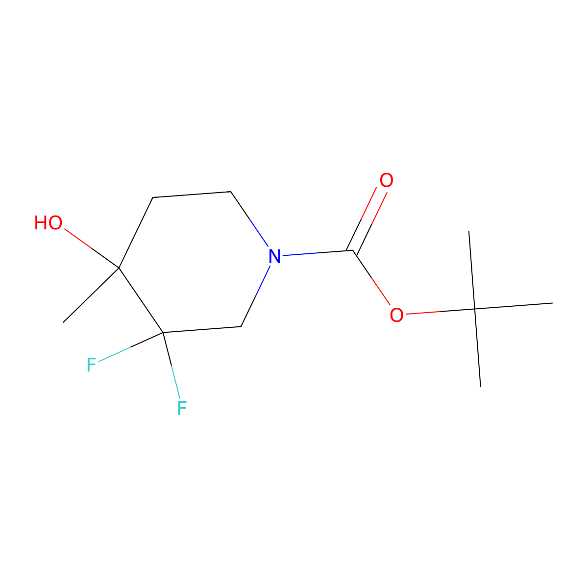 Tert-butyl (S)-3,3-difluoro-4-hydroxy-4-methylpiperidine-1-carboxylate molecular structure, CAS 1638744-37-2
