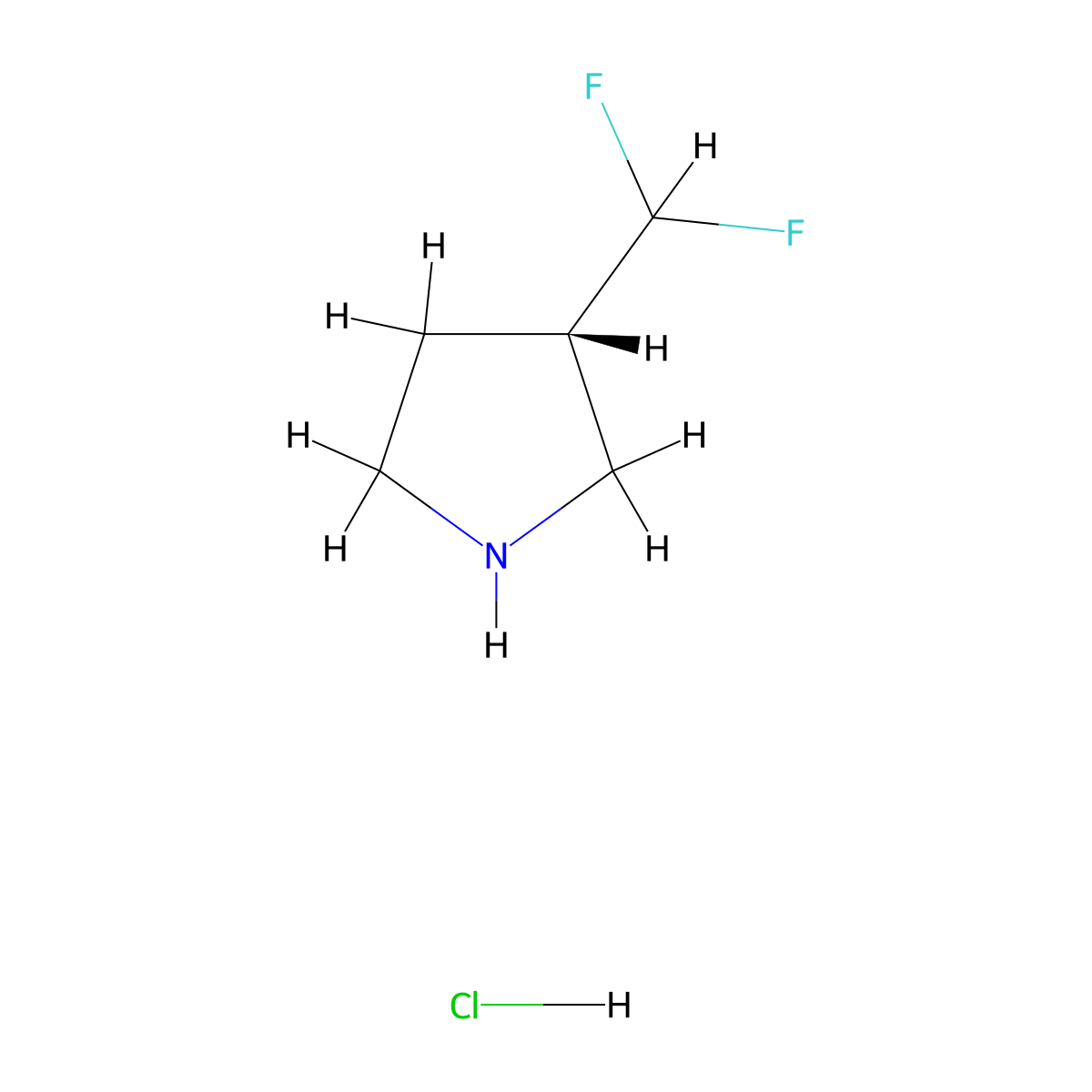 (3S)-3-(difluoromethyl)pyrrolidine hydrochloride molecular structure, CAS 1638744-40-7