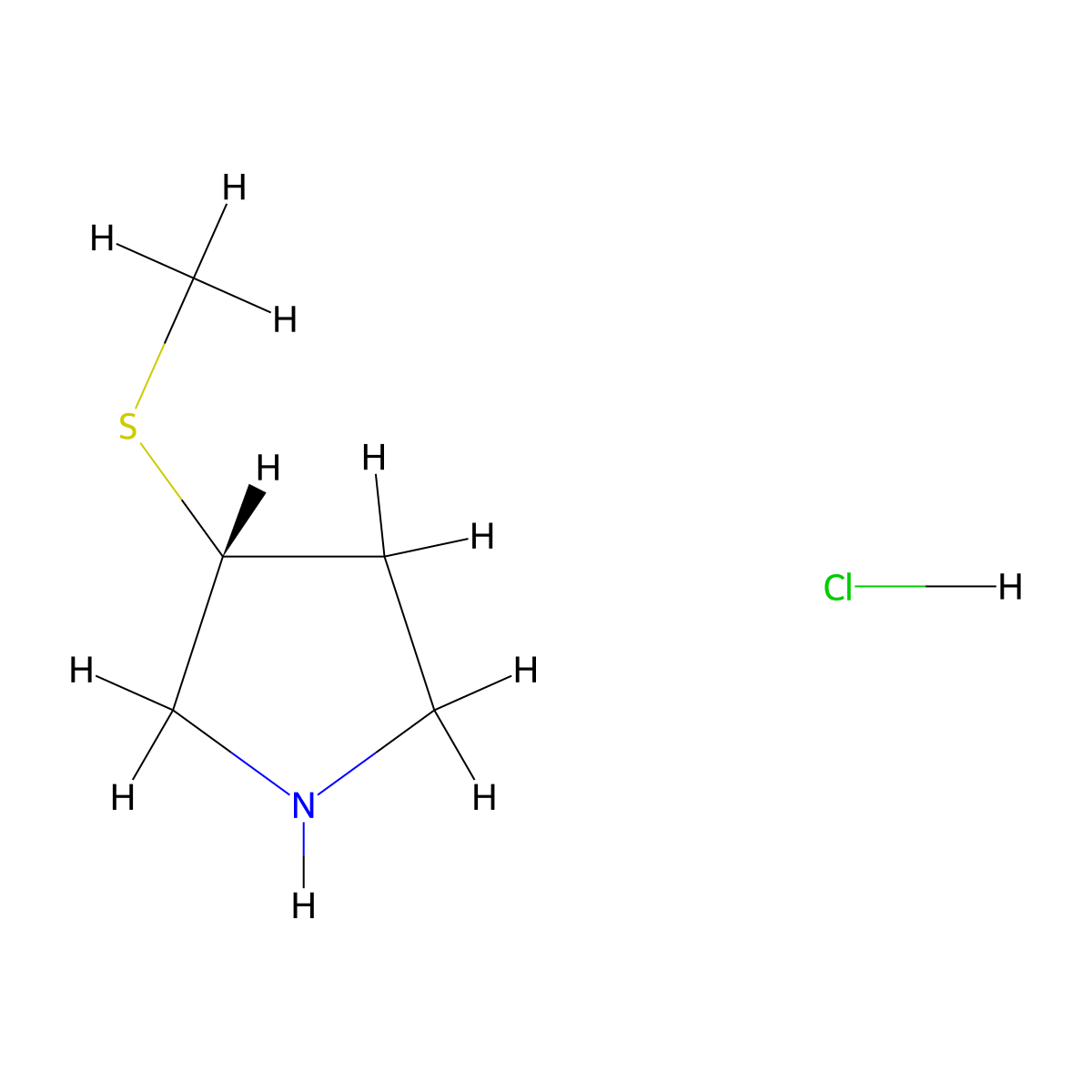 (3R)-3-methylsulfanylpyrrolidine;hydrochloride molecular structure, CAS 1638744-47-4