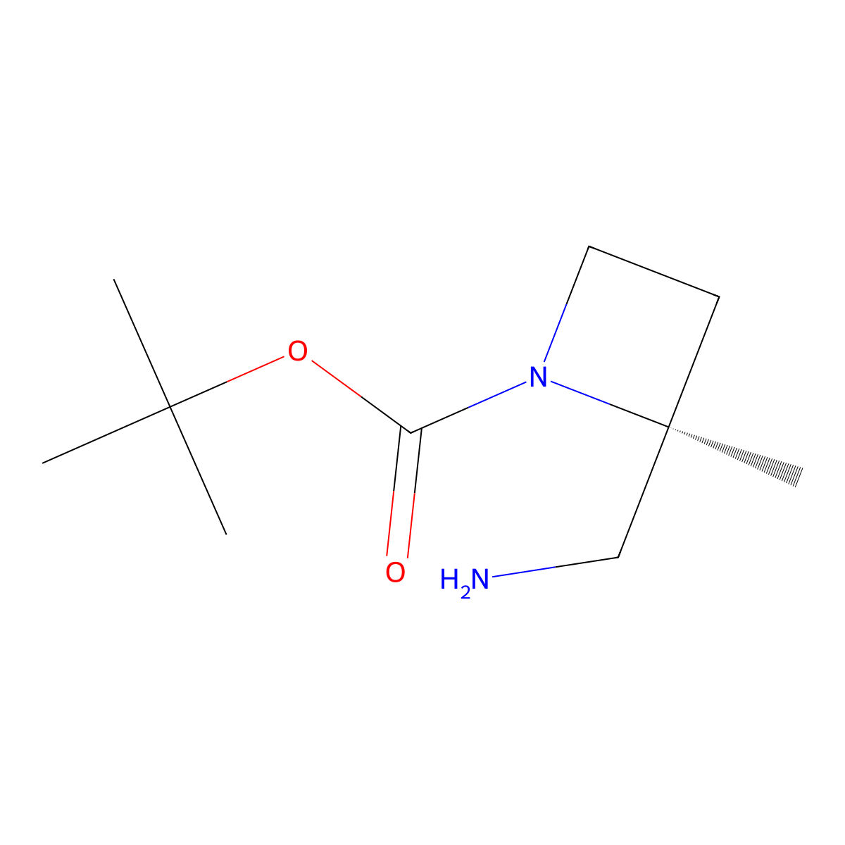 (S)-tert-Butyl 2-(aminomethyl)-2-methylazetidine-1-carboxylate molecular structure, CAS 1638744-59-8