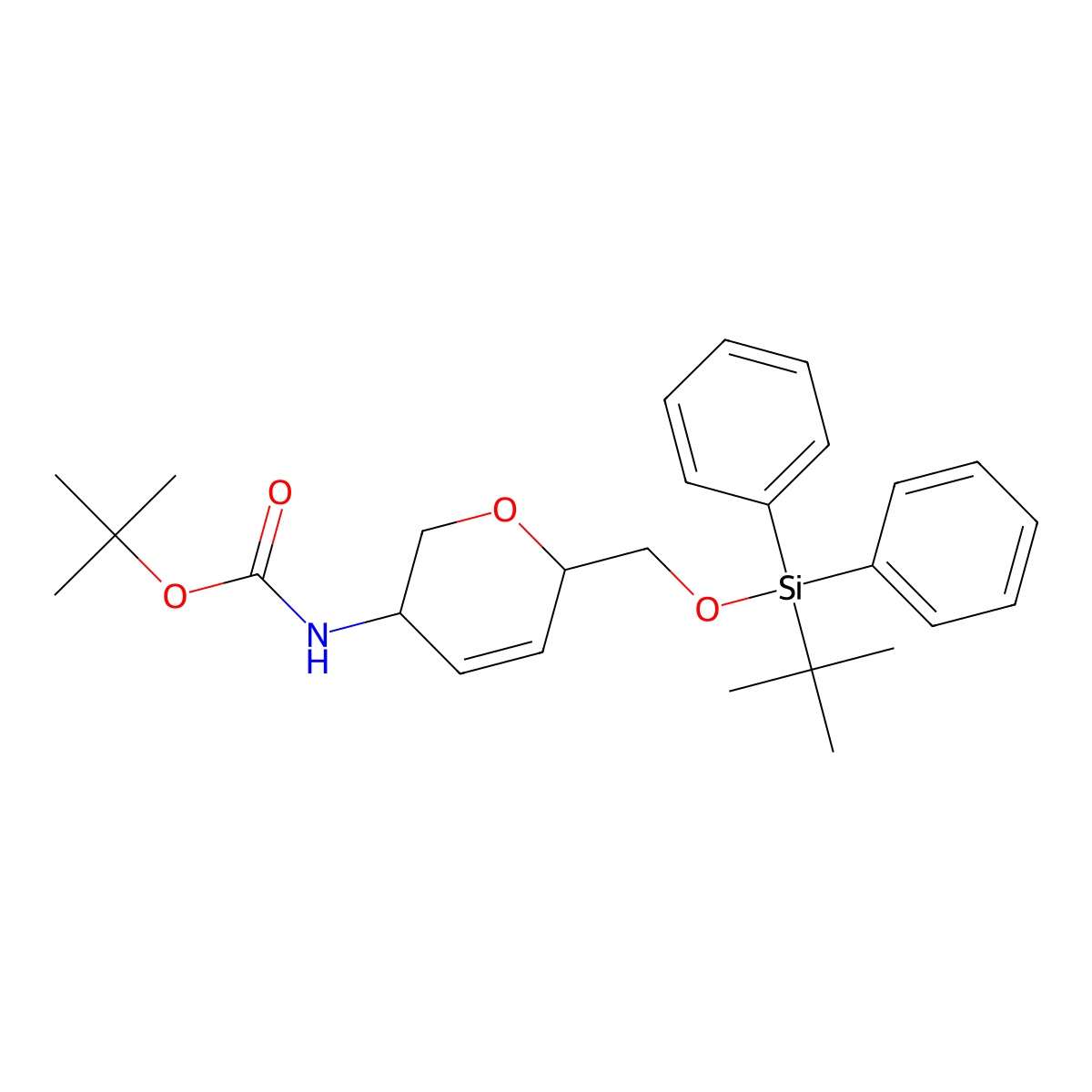 tert-butylN-[(3R,6S)-6-{[(tert-butyldiphenylsilyl)oxy]methyl}-3,6-dihydro-2H-pyran-3-yl]carbamate molecular structure, CAS 1638744-61-2