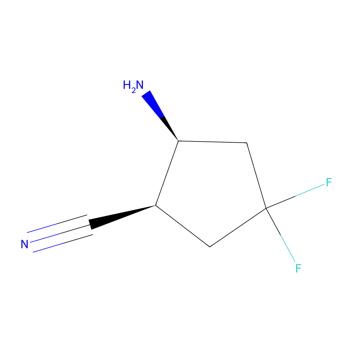 (1R,2S)-2-amino-4,4-difluorocyclopentane-1-carbonitrile molecular structure, CAS 1638744-67-8