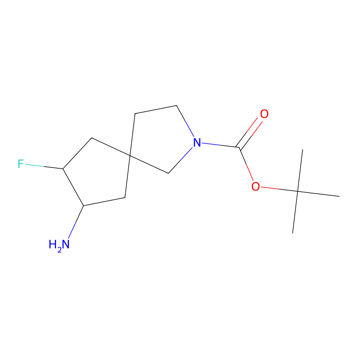 trans-8-Amino-7-fluoro-2-aza-spiro[4.4]nonane-2-carboxylic acid tert-butyl ester molecular structure, CAS 1638757-74-0