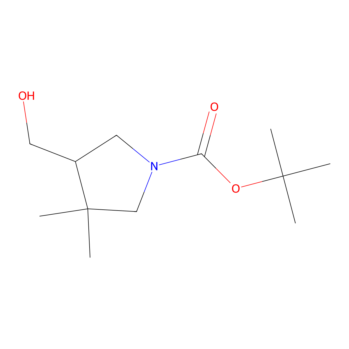 Tert-butyl 4-(hydroxymethyl)-3,3-dimethylpyrrolidine-1-carboxylate molecular structure, CAS 1638759-94-0