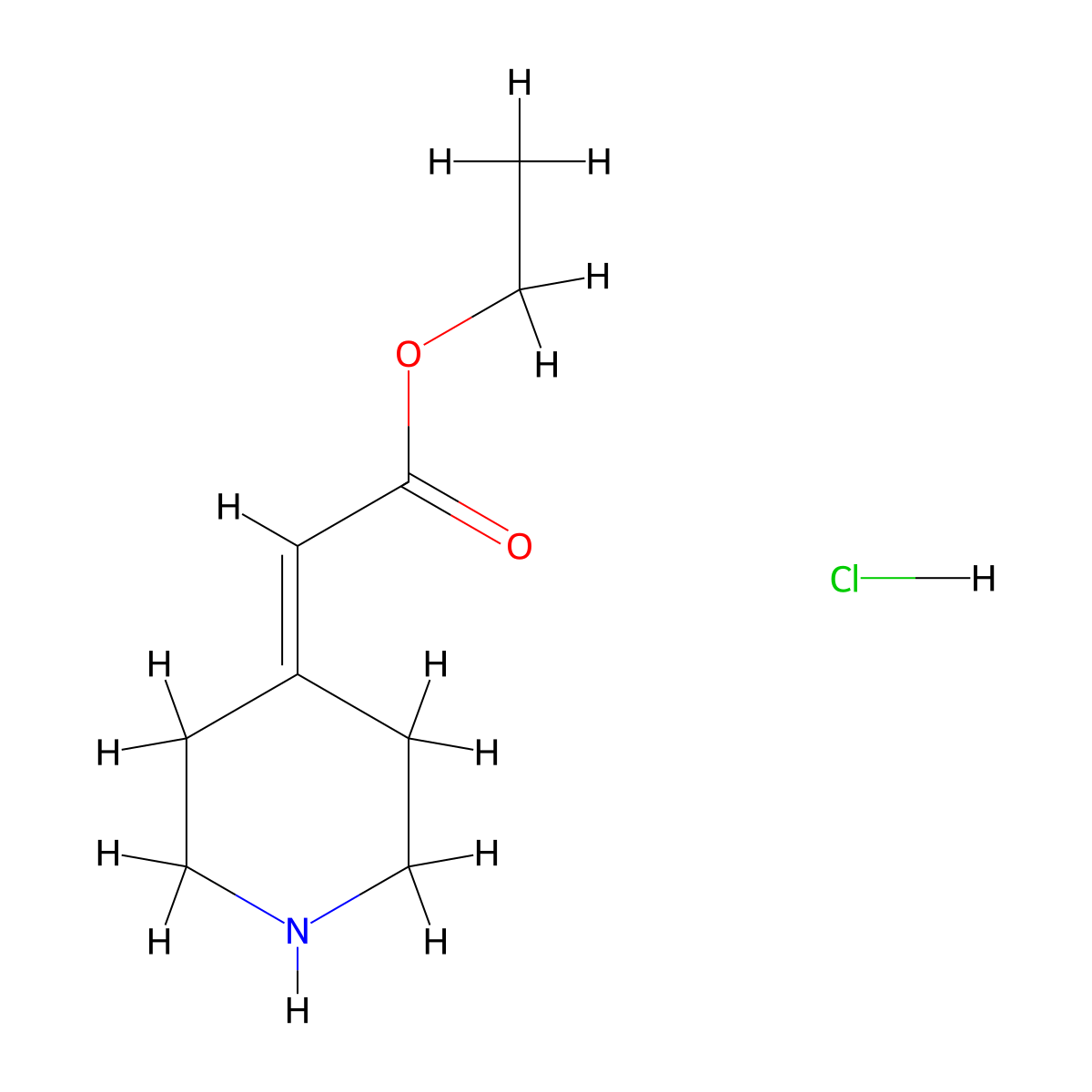 Ethyl 2-(piperidin-4-ylidene)acetate hydrochloride molecular structure, CAS 1638759-96-2