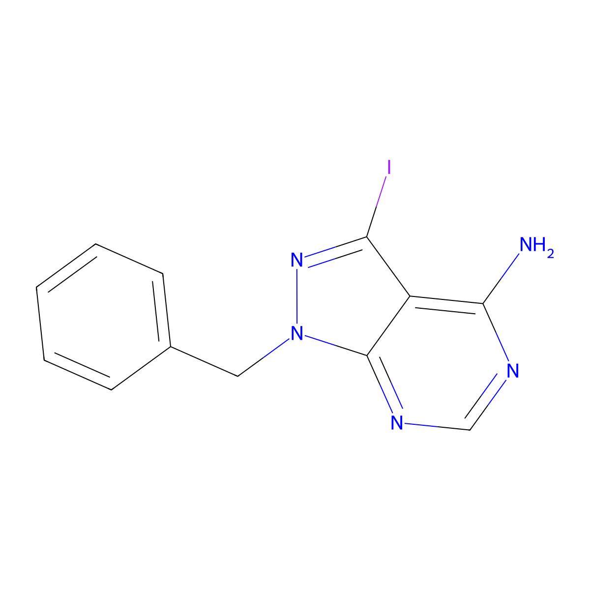 1-benzyl-3-iodo-1H-pyrazolo[3,4-d]pyrimidin-4-amine molecular structure, CAS 1638759-97-3