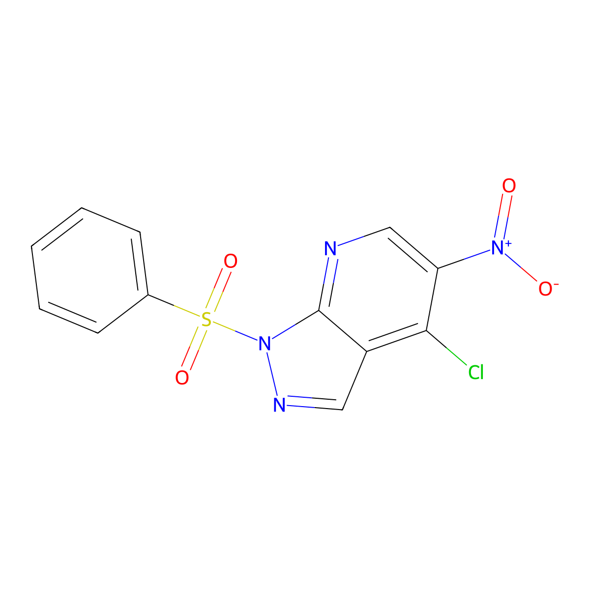 1-(benzenesulfonyl)-4-chloro-5-nitro-1H-pyrazolo[3,4-b]pyridine molecular structure, CAS 1638760-12-9
