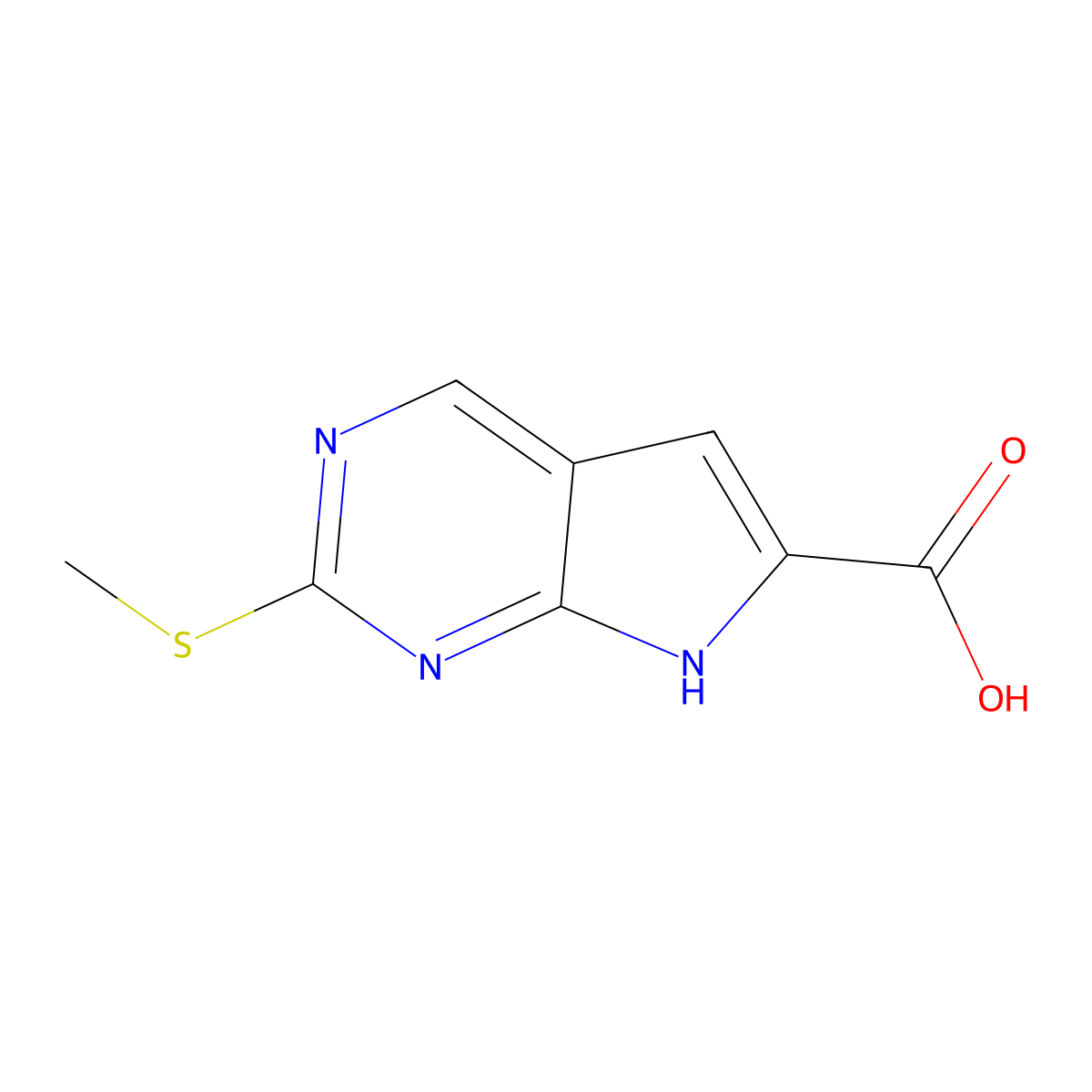 7H-Pyrrolo(2,3-d)pyrimidine-6-carboxylic acid, 2-(methylthio)- molecular structure, CAS 1638760-13-0
