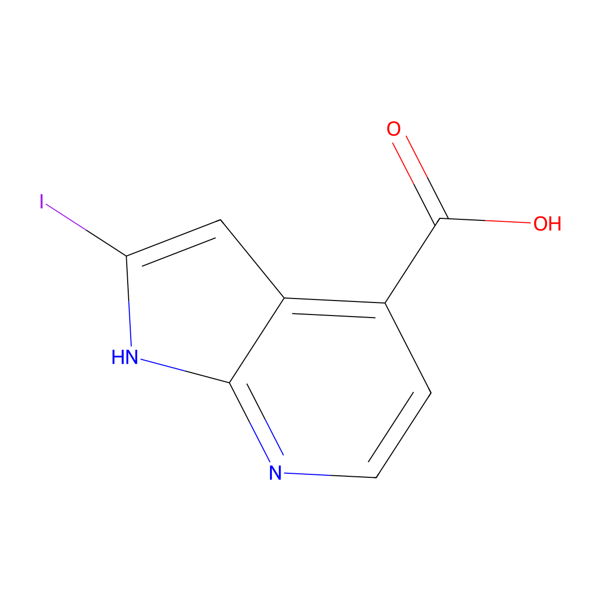 2-iodo-1H-pyrrolo[2,3-b]pyridine-4-carboxylic acid molecular structure, CAS 1638760-26-5
