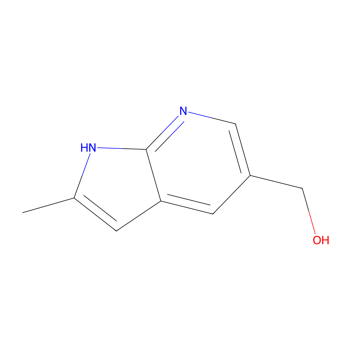 (2-Methyl-1H-pyrrolo[2,3-b]pyridin-5-yl)methanol molecular structure, CAS 1638760-53-8