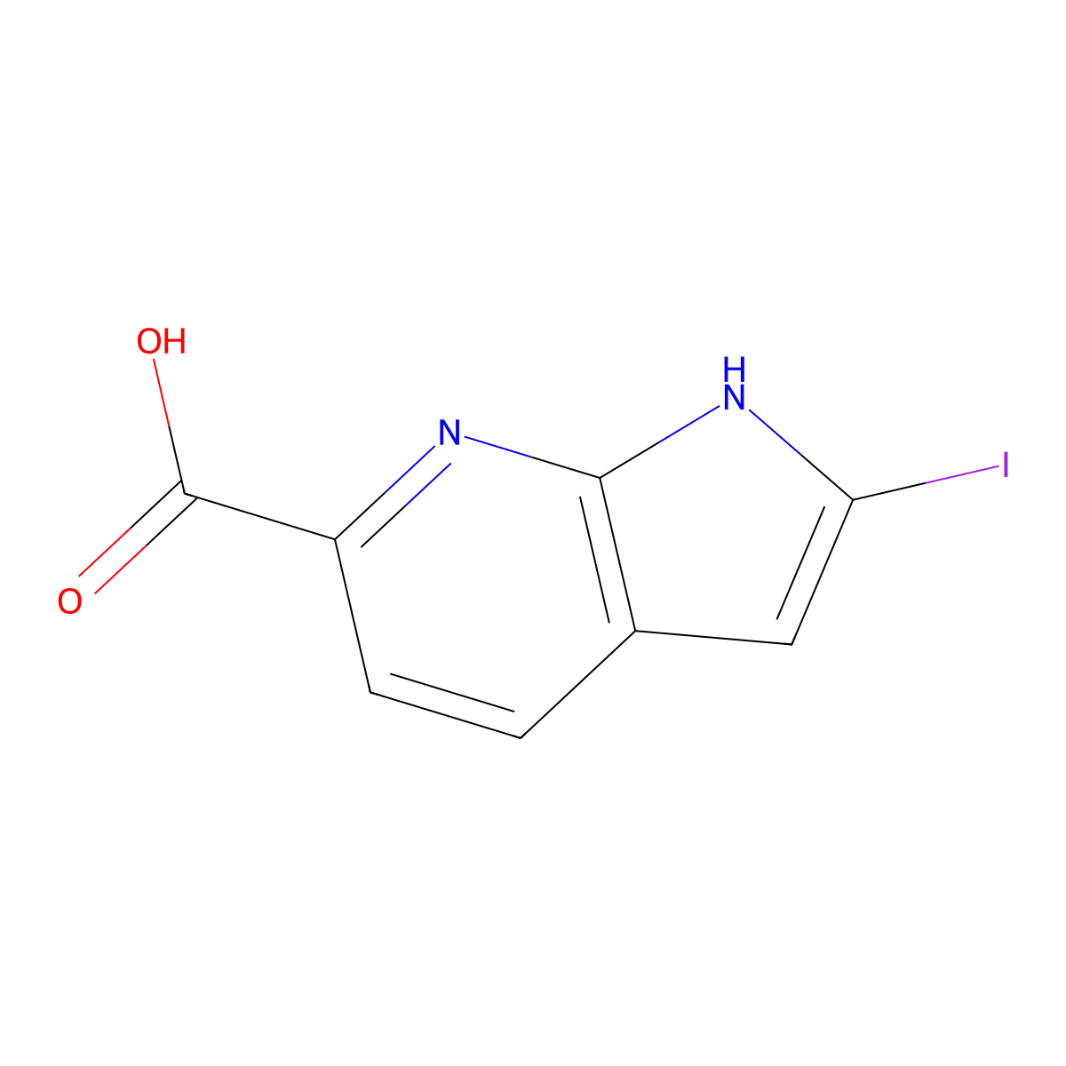 2-iodo-1H-pyrrolo[2,3-b]pyridine-6-carboxylic acid molecular structure, CAS 1638760-56-1
