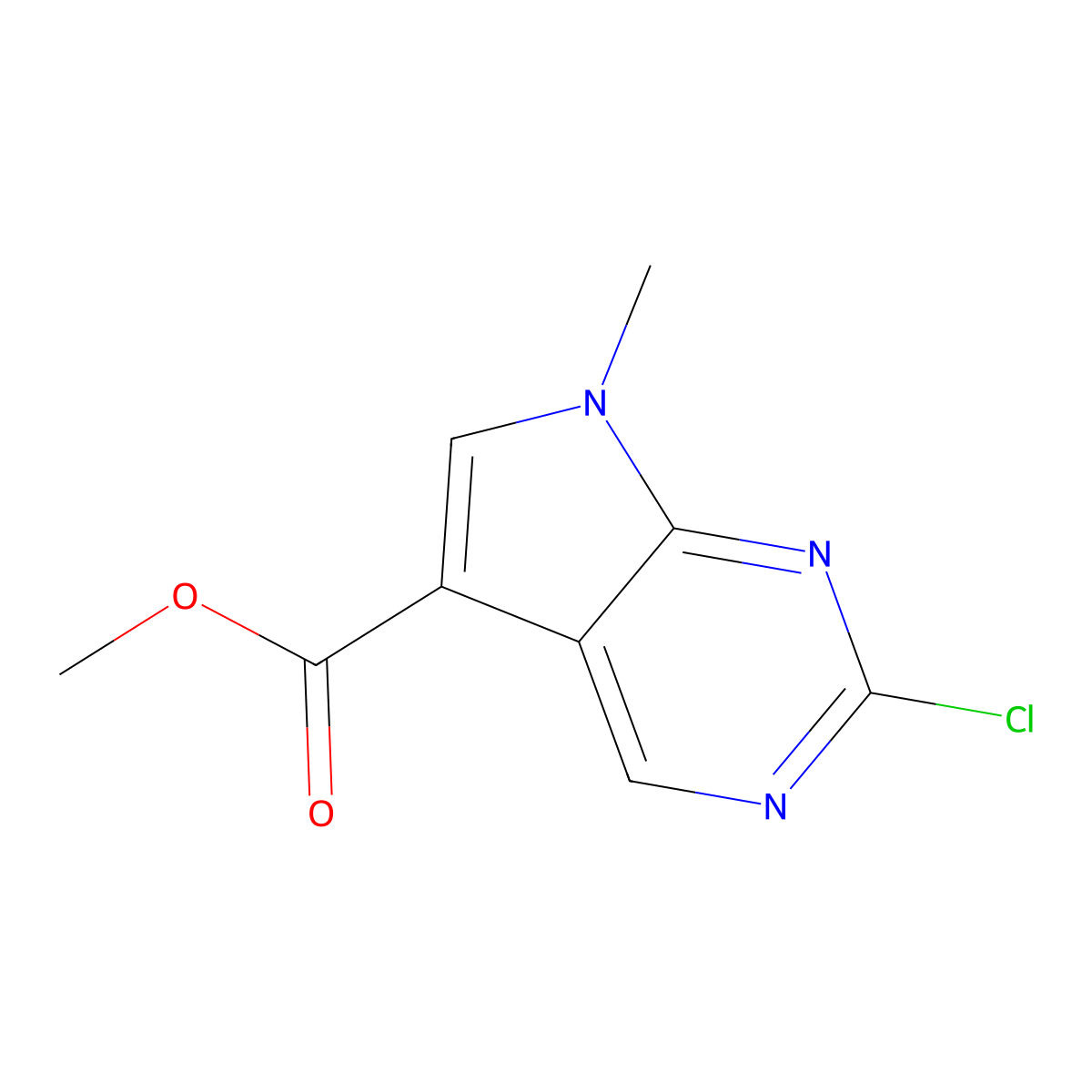 methyl 2-chloro-7-methyl-7H-pyrrolo[2,3-d]pyrimidine-5-carboxylate molecular structure, CAS 1638760-64-1