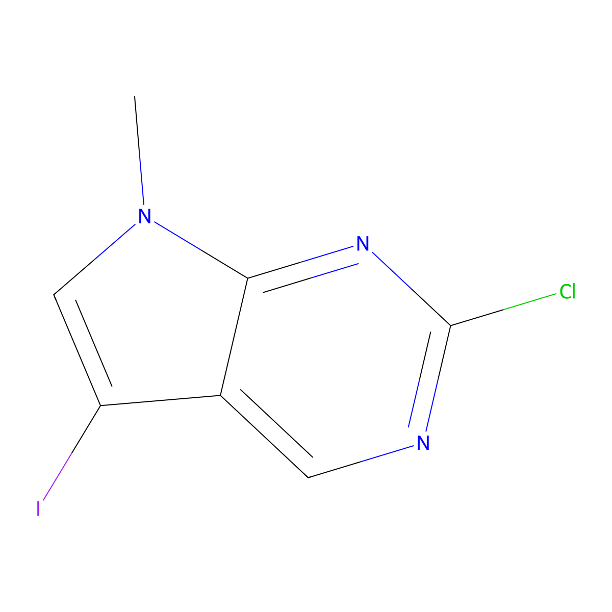 2-Chloro-5-iodo-7-methyl-7H-pyrrolo[2,3-d]pyrimidine molecular structure, CAS 1638760-71-0