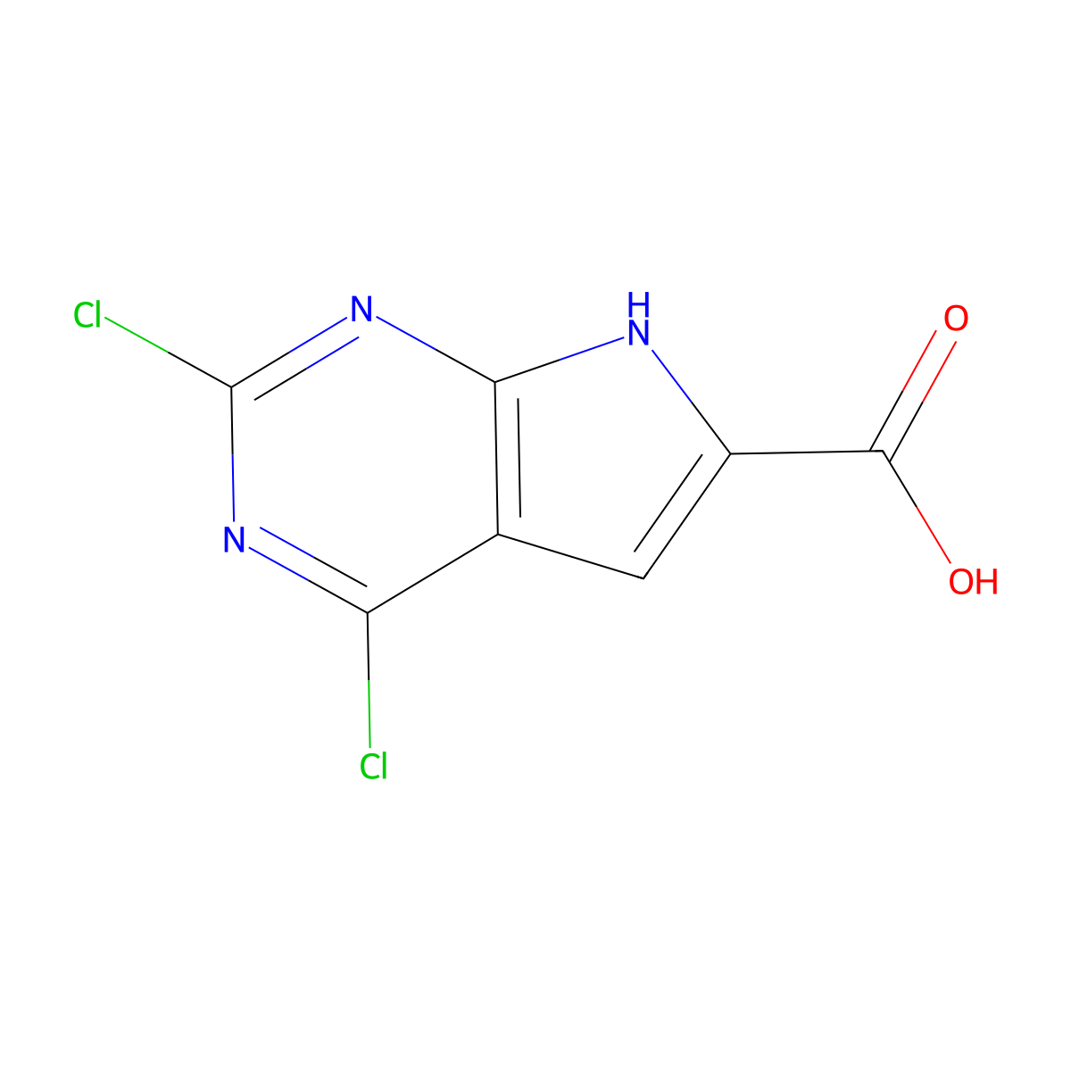 2,4-dichloro-7H-pyrrolo[2,3-d]pyrimidine-6-carboxylic acid molecular structure, CAS 1638760-72-1