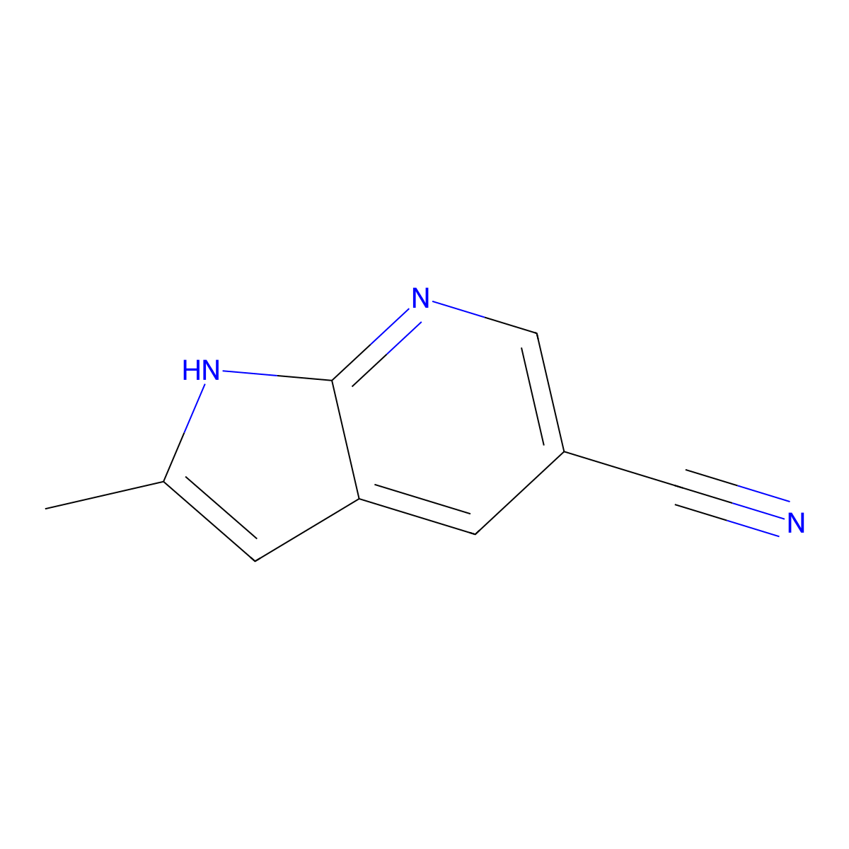2-methyl-1H-pyrrolo[2,3-b]pyridine-5-carbonitrile molecular structure, CAS 1638761-00-8