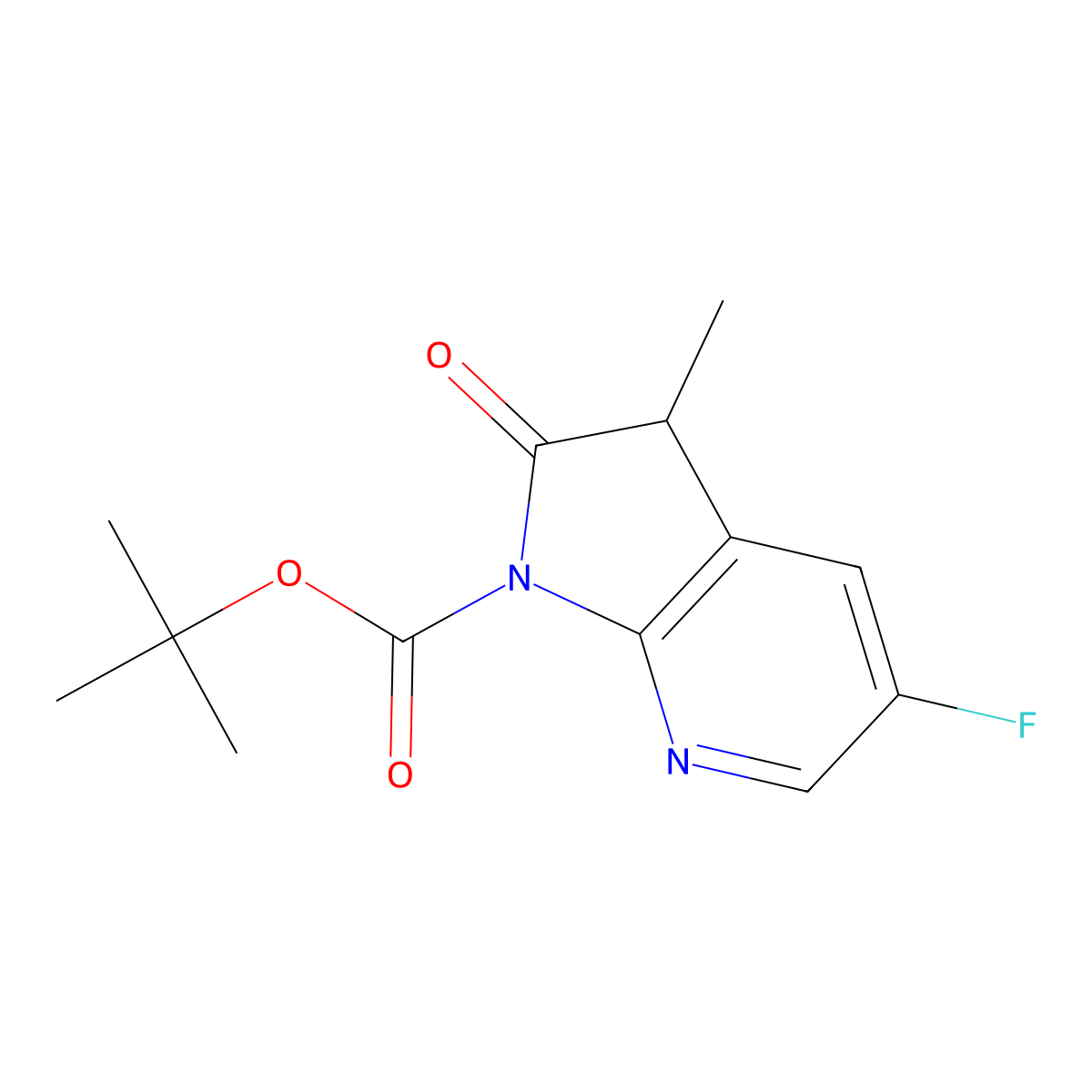 tert-butyl 5-fluoro-3-methyl-2-oxo-1H,2H,3H-pyrrolo[2,3-b]pyridine-1-carboxylate molecular structure, CAS 1638761-17-7