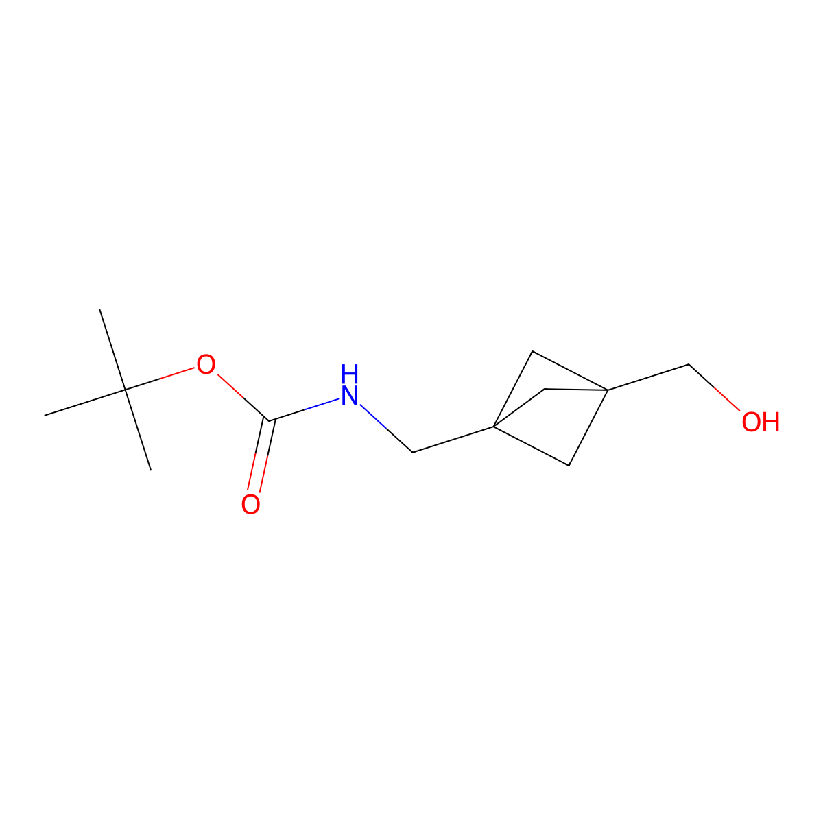 tert-butyl N-((3-(hydroxymethyl)bicyclo(1.1.1)pentan-1-yl)methyl)carbamate molecular structure, CAS 1638761-29-1