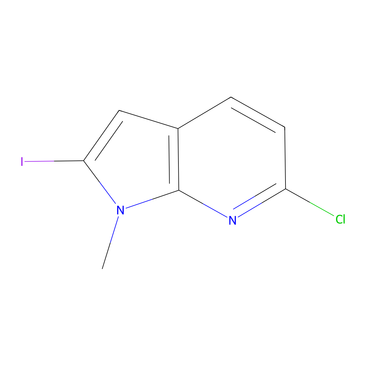 6-chloro-2-iodo-1-methyl-1H-pyrrolo[2,3-b]pyridine molecular structure, CAS 1638761-52-0