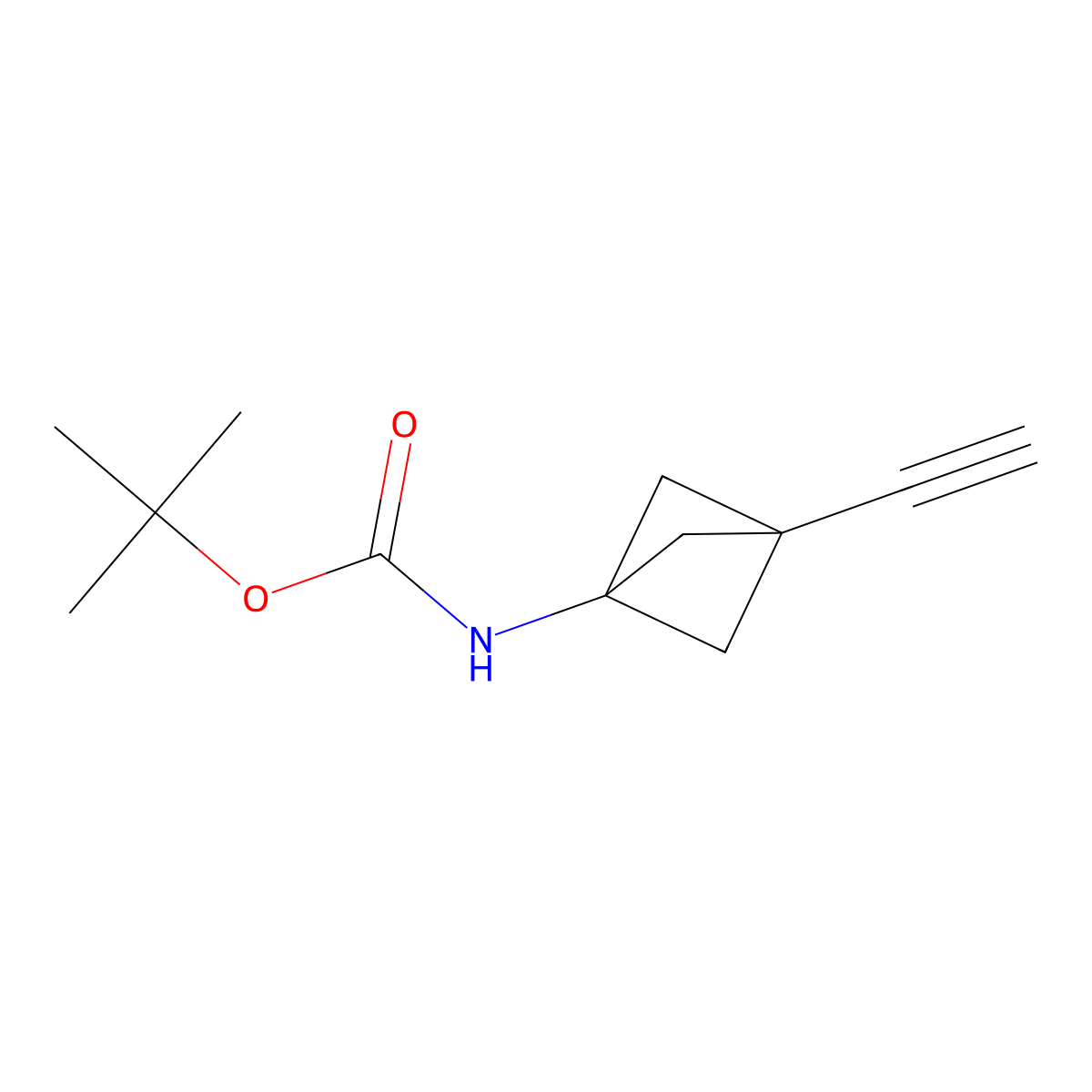 Tert-butyl N-{3-ethynylbicyclo[1.1.1]pentan-1-YL}carbamate molecular structure, CAS 1638761-54-2
