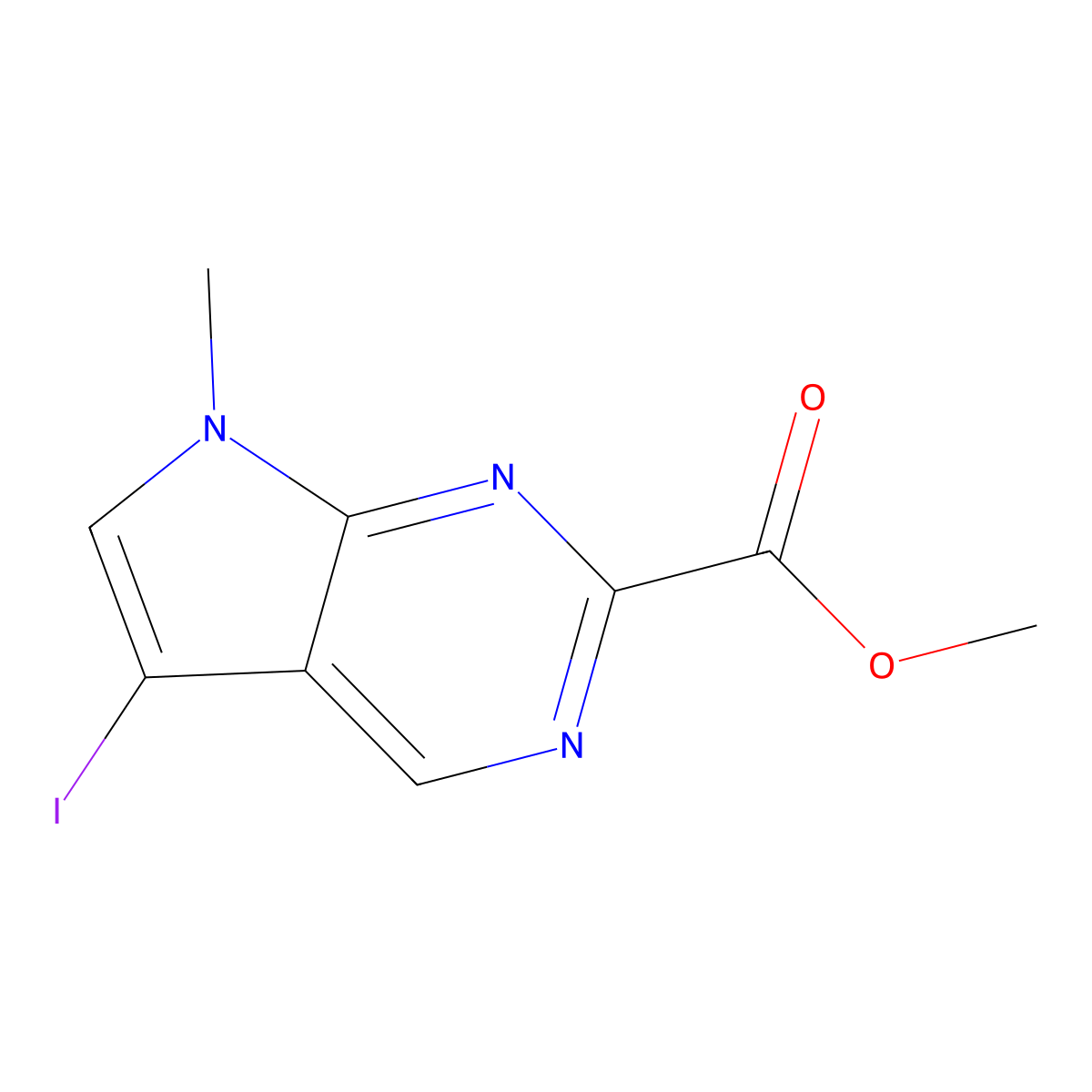 Methyl 5-iodo-7-methyl-7H-pyrrolo[2,3-d]pyrimidine-2-carboxylate molecular structure, CAS 1638763-33-3