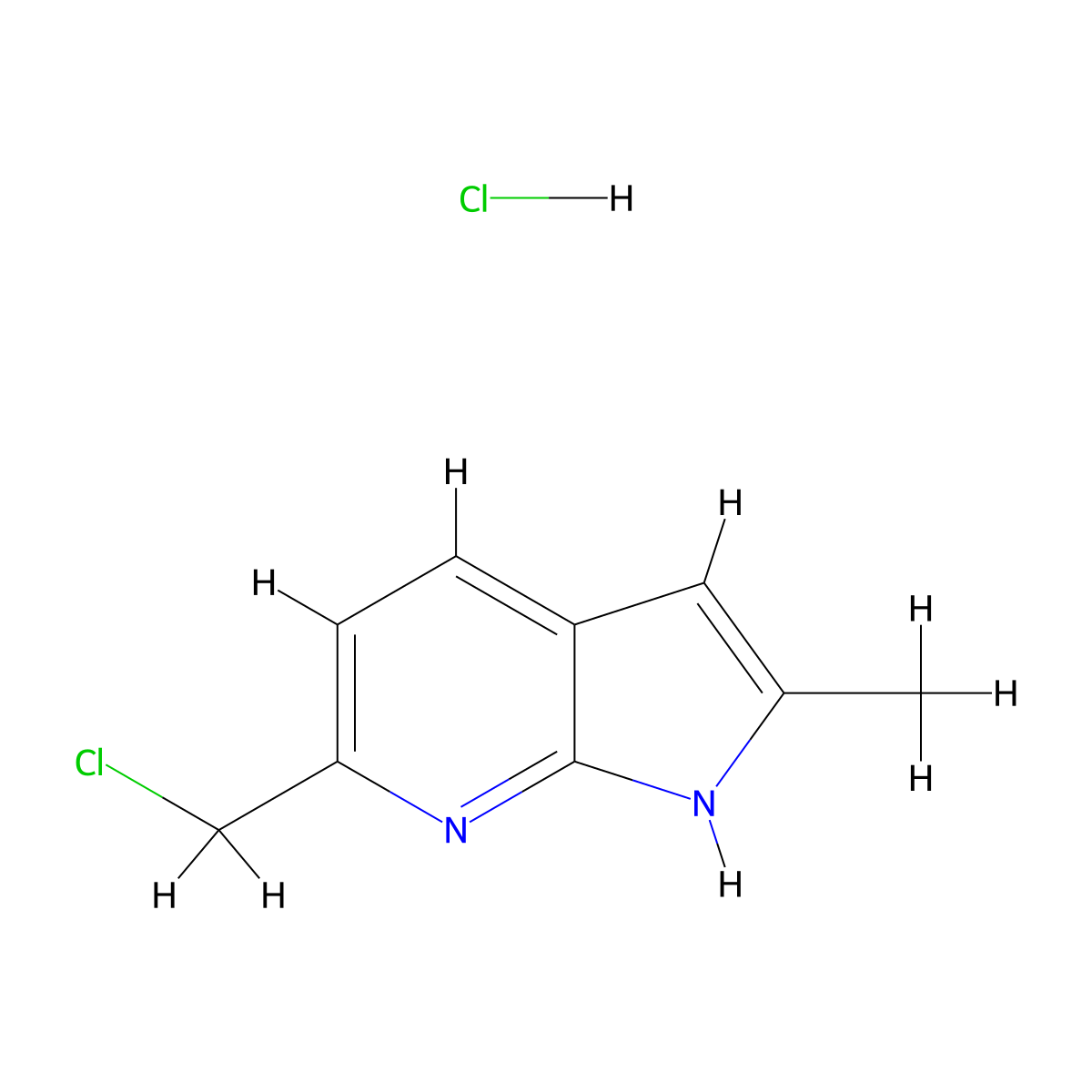6-(chloromethyl)-2-methyl-1H-pyrrolo[2,3-b]pyridine hydrochloride molecular structure, CAS 1638763-36-6