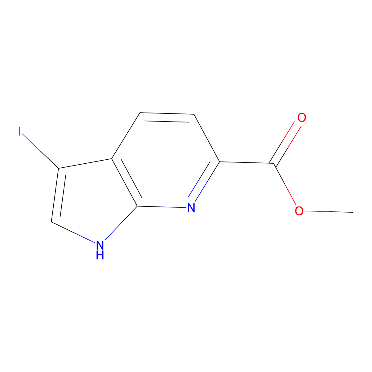 methyl 3-iodo-1H-pyrrolo[2,3-b]pyridine-6-carboxylate molecular structure, CAS 1638763-49-1