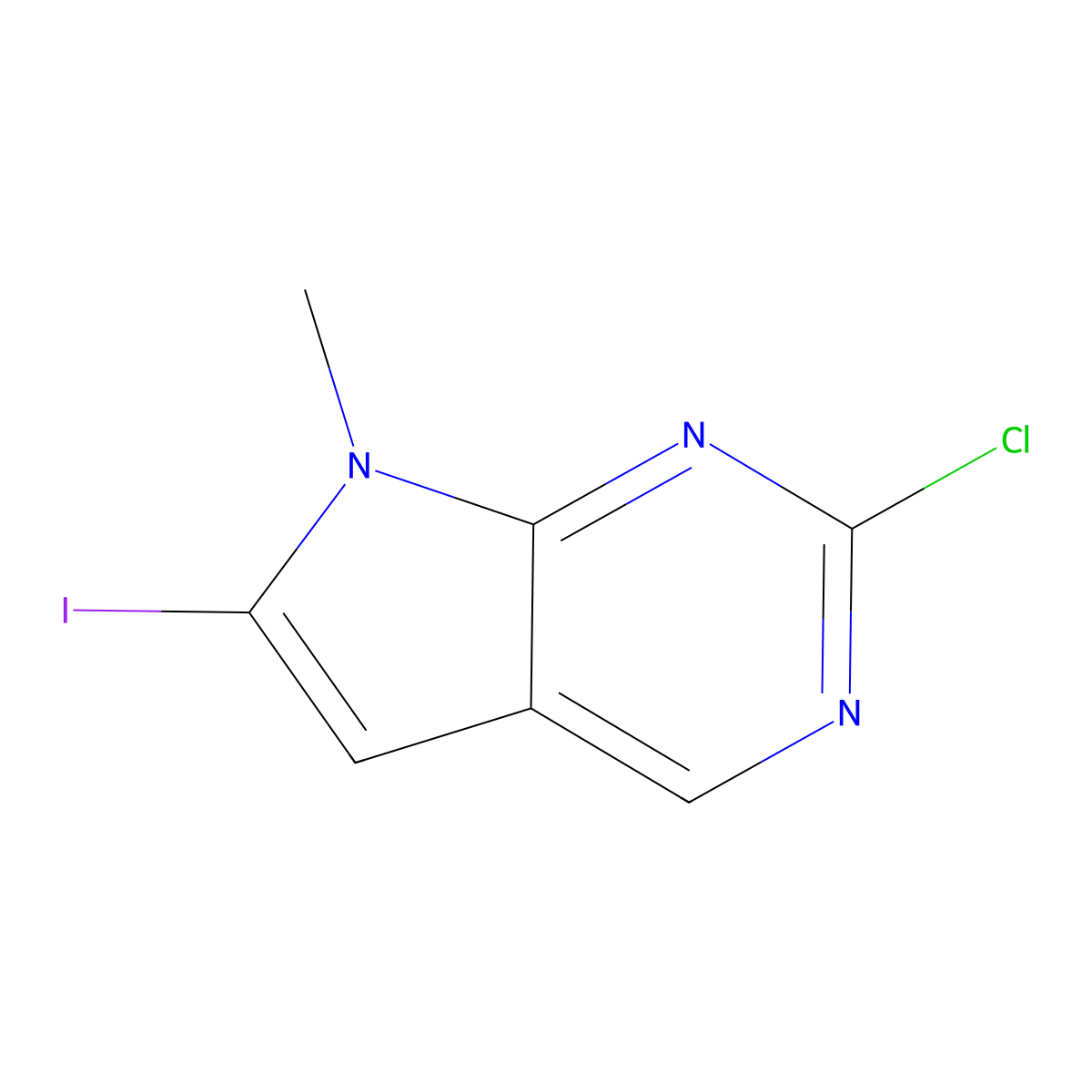 2-Chloro-6-iodo-7-methyl-7H-pyrrolo[2,3-d]pyrimidine molecular structure, CAS 1638763-64-0