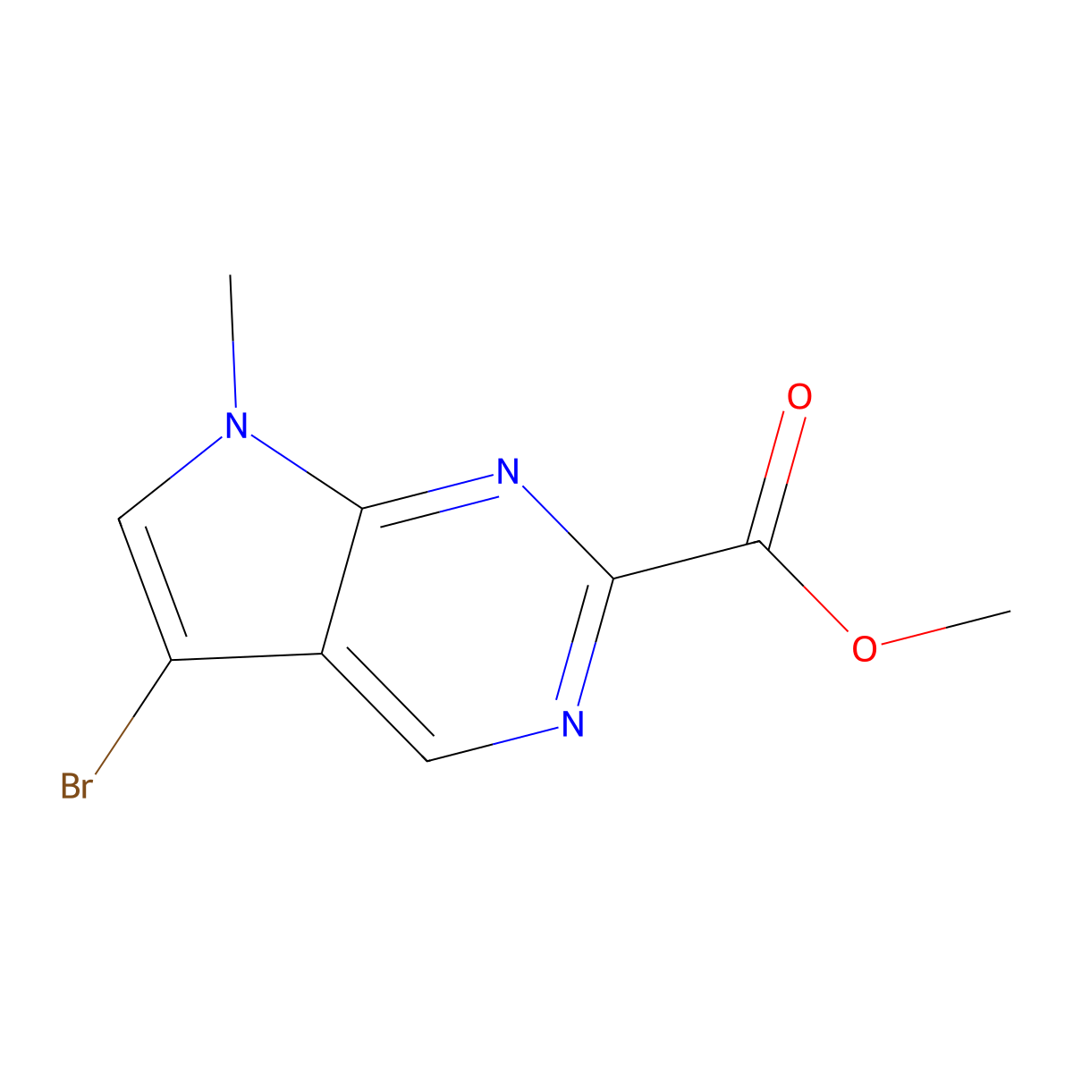 Methyl 5-bromo-7-methyl-7H-pyrrolo[2,3-d]pyrimidine-2-carboxylate molecular structure, CAS 1638763-68-4