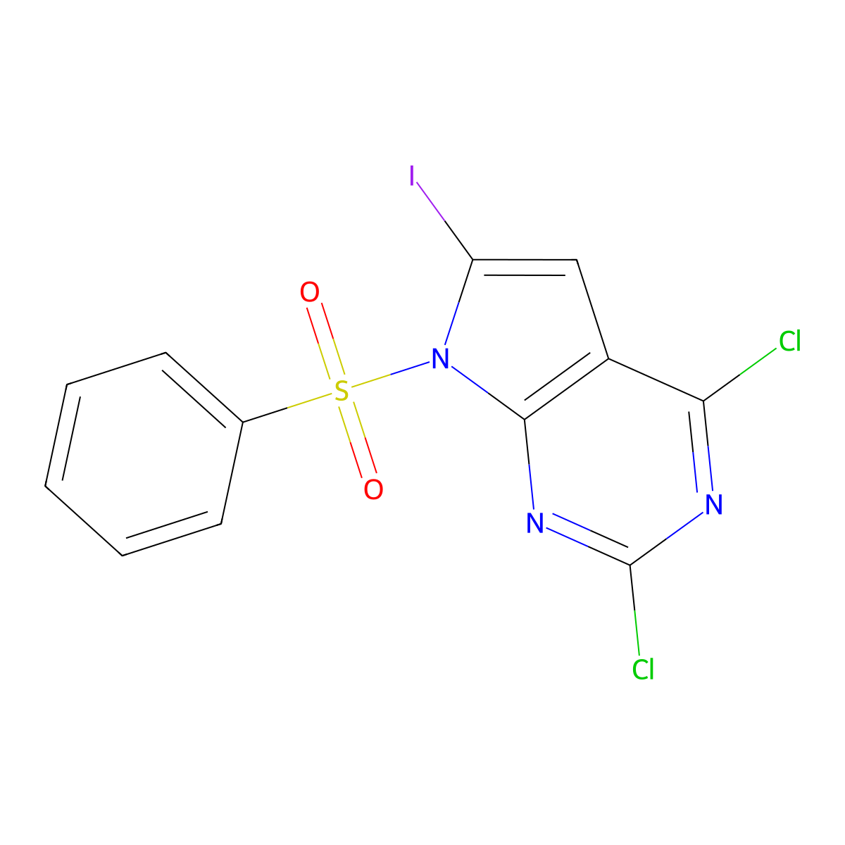 2,4-Dichloro-6-iodo-7-(phenylsulfonyl)-7H-pyrrolo[2,3-d]pyrimidine molecular structure, CAS 1638763-86-6