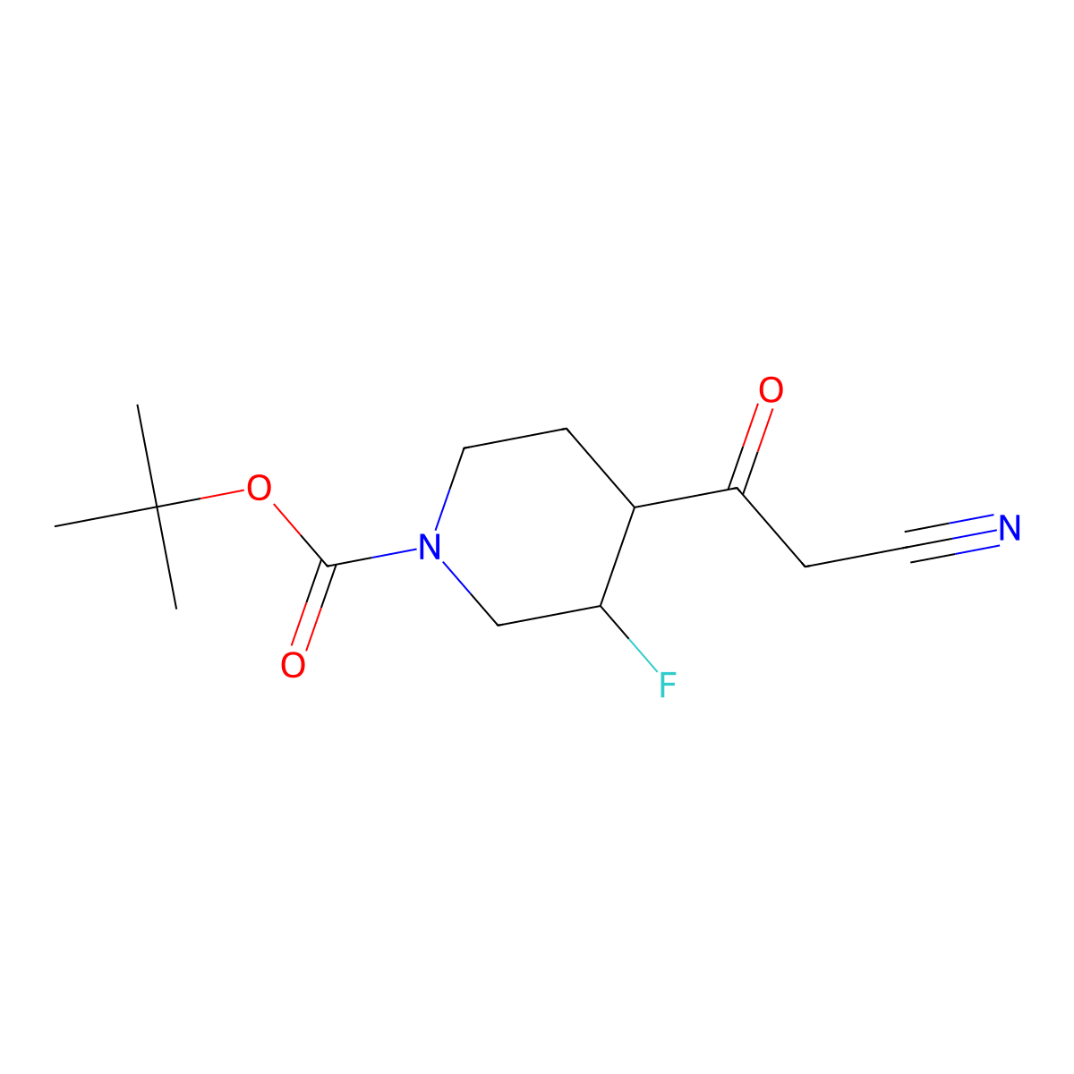Tert-butyl 4-(2-cyanoacetyl)-3-fluoropiperidine-1-carboxylate molecular structure, CAS 1638764-08-5