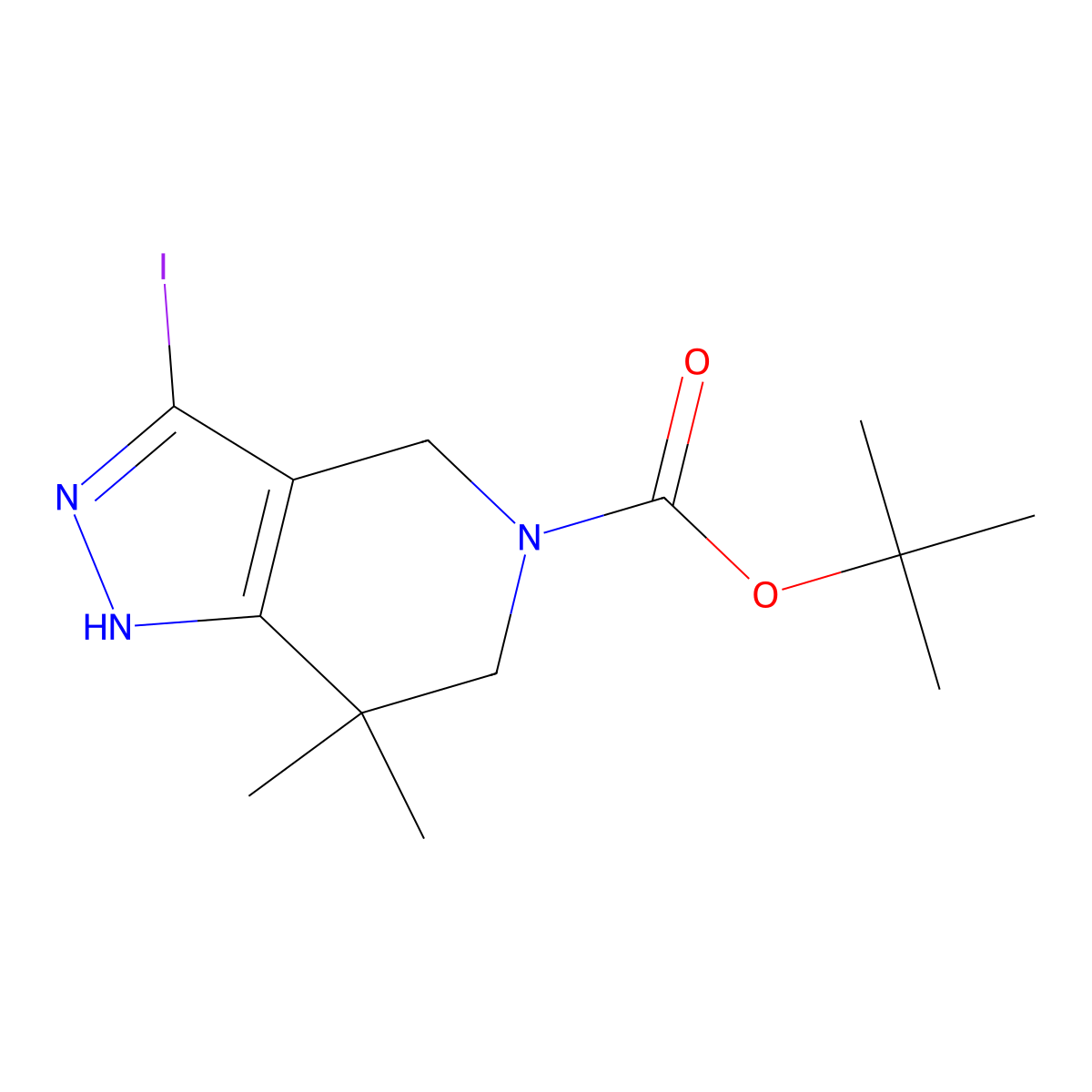 tert-butyl 3-iodo-7,7-dimethyl-1H,4H,5H,6H,7H-pyrazolo[4,3-c]pyridine-5-carboxylate molecular structure, CAS 1638764-24-5