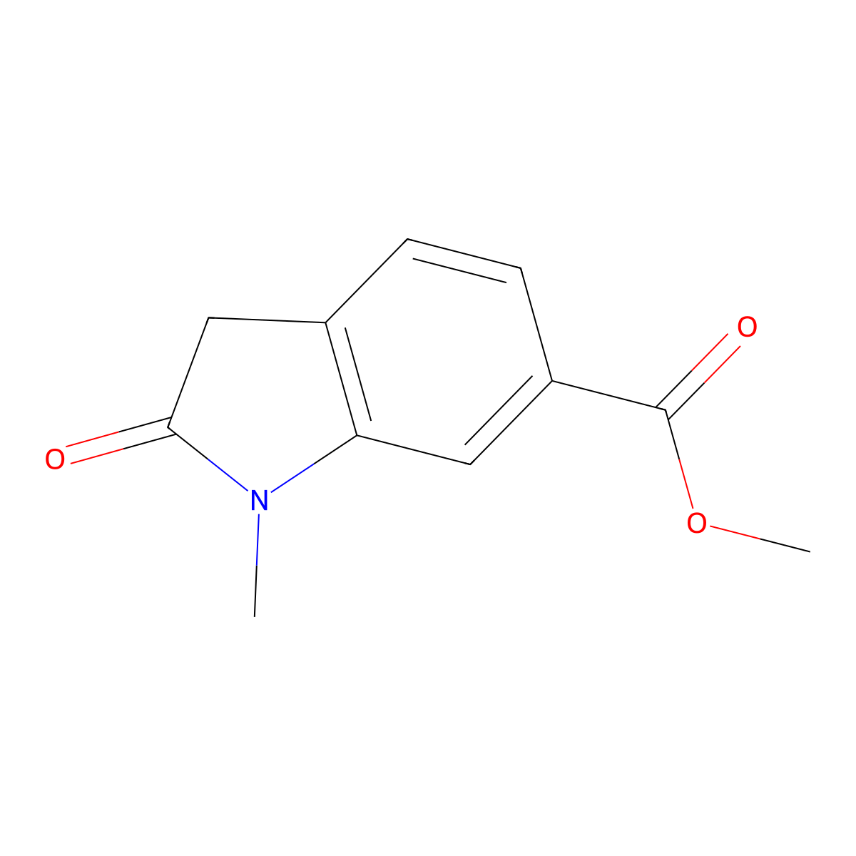 Methyl 1-methyl-2-oxo-2,3-dihydro-1H-indole-6-carboxylate molecular structure, CAS 1638764-31-4