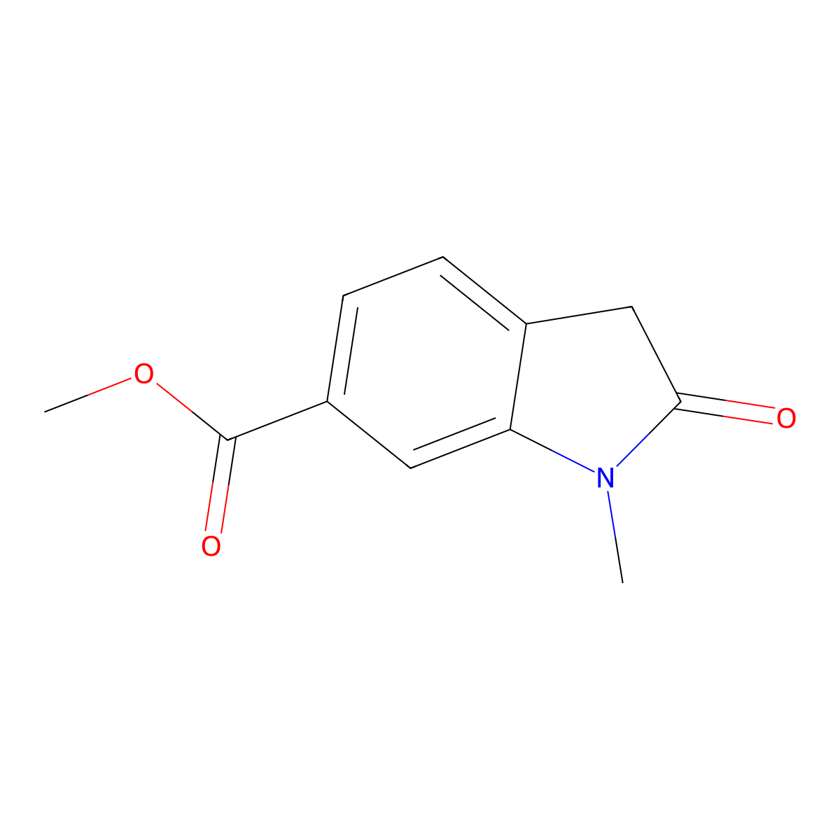 Methyl 1-methyl-2-oxo-2,3-dihydro-1H-indole-6-carboxylate molecular structure, CAS 1638764-31-4