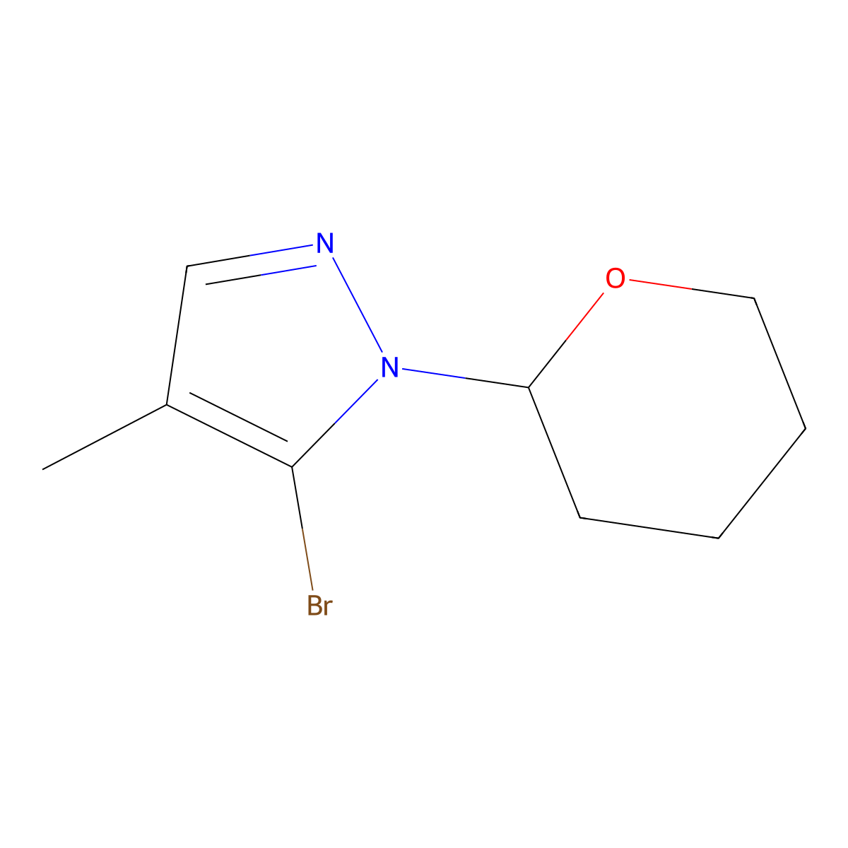5-Bromo-4-methyl-1-(tetrahydro-2H-pyran-2-yl)-1H-pyrazole molecular structure, CAS 1638764-64-3