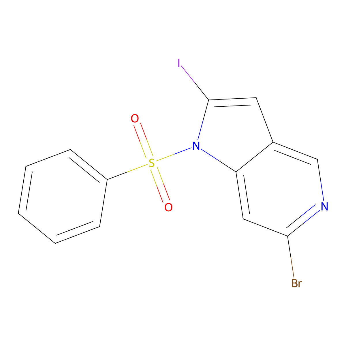 1-(benzenesulfonyl)-6-bromo-2-iodo-1H-pyrrolo[3,2-c]pyridine molecular structure, CAS 1638764-69-8