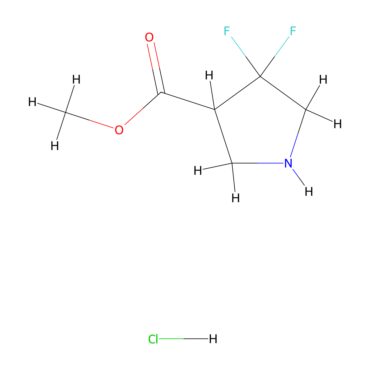 Methyl 4,4-difluoropyrrolidine-3-carboxylate hydrochloride molecular structure, CAS 1638764-88-1