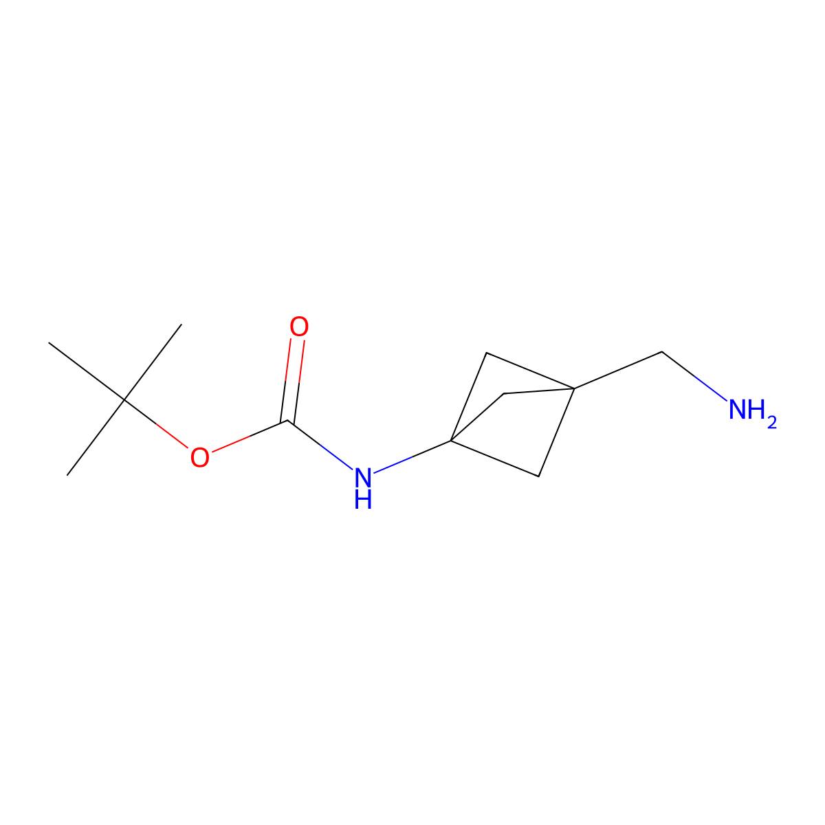 Tert-butyl (3-(aminomethyl)bicyclo(1.1.1)pentan-1-yl)carbamate molecular structure, CAS 1638765-05-5