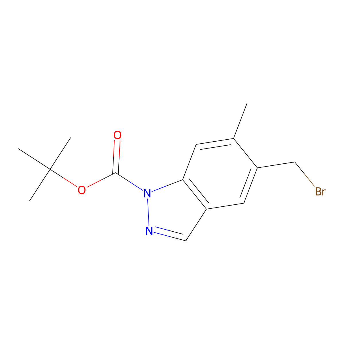 tert-butyl 5-(bromomethyl)-6-methyl-1H-indazole-1-carboxylate molecular structure, CAS 1638765-06-6