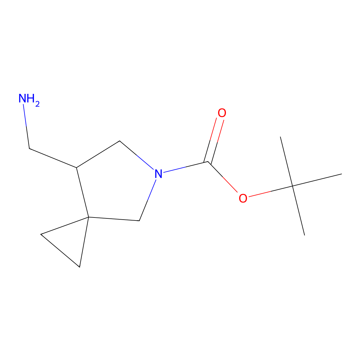 Tert-butyl 7-(aminomethyl)-5-azaspiro[2.4]heptane-5-carboxylate molecular structure, CAS 1638765-15-7