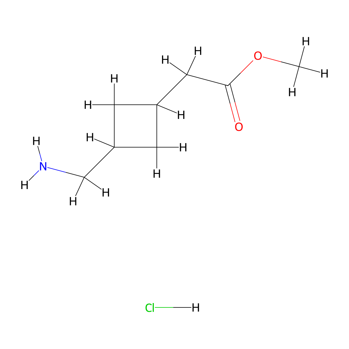 Methyl 2-[3-(aminomethyl)cyclobutyl]acetate hydrochloride molecular structure, CAS 1638765-19-1